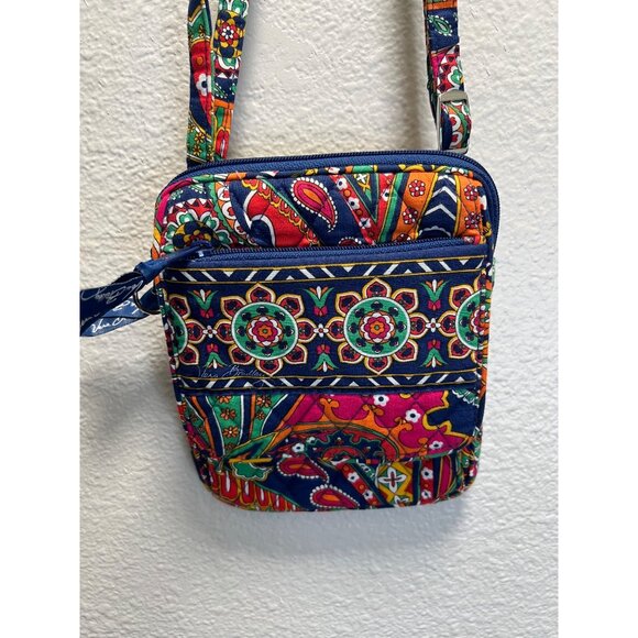 Vera Bradley Mini Crossbody Bag In Colorful Floral Paisley Print With Navy Chevr - Picture 2 of 9